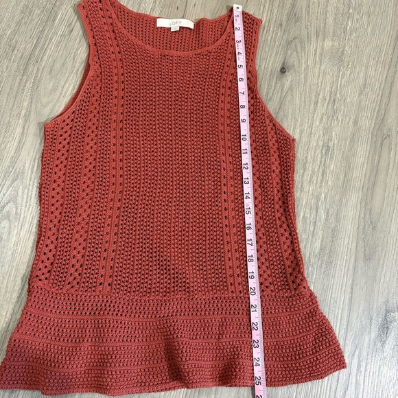 Loft Burnt Orange Crochet Knit Cotton Peplum Sleeveless Top Sz M Boho Coastal - Picture 6 of 8